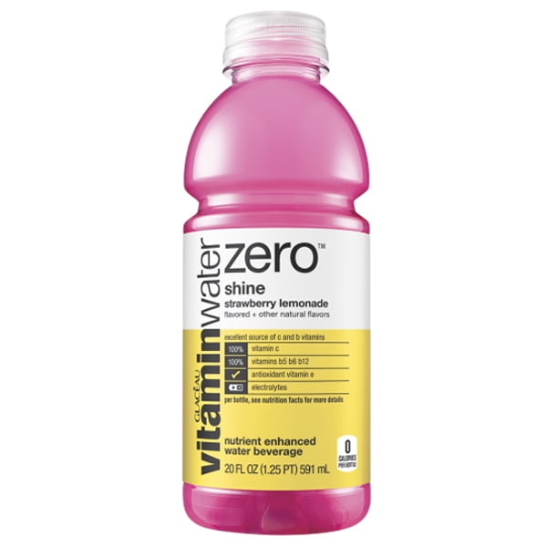 Vitamin Water Zero Shine Strawberry Lemonade 20 oz Plastic Bottles Pack of 24