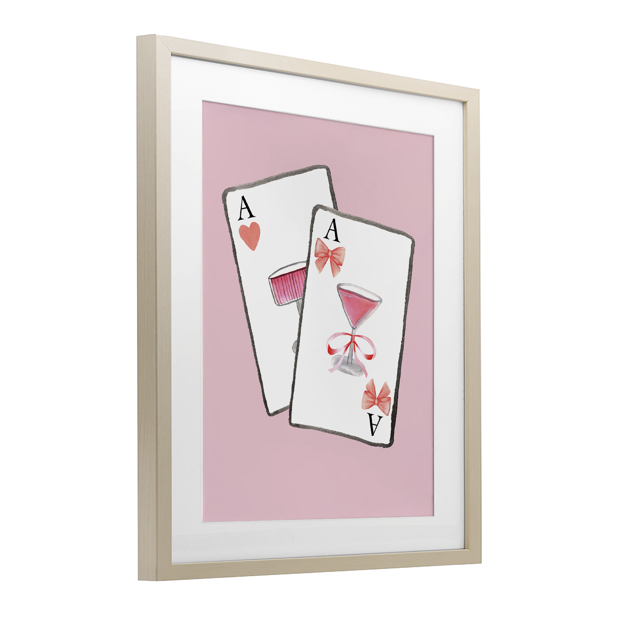 Cocktail Aces Cards Birch Framed Print Under Glass, design by Nina Jacobs