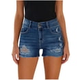 thumbnail image 3 of TaTaai Womens Denim Shorts High Waisted Ripped Raw Hem Button Fly Solid Soft Stretchy Breathable Casual Summer Jeans Gift, 3 of 5