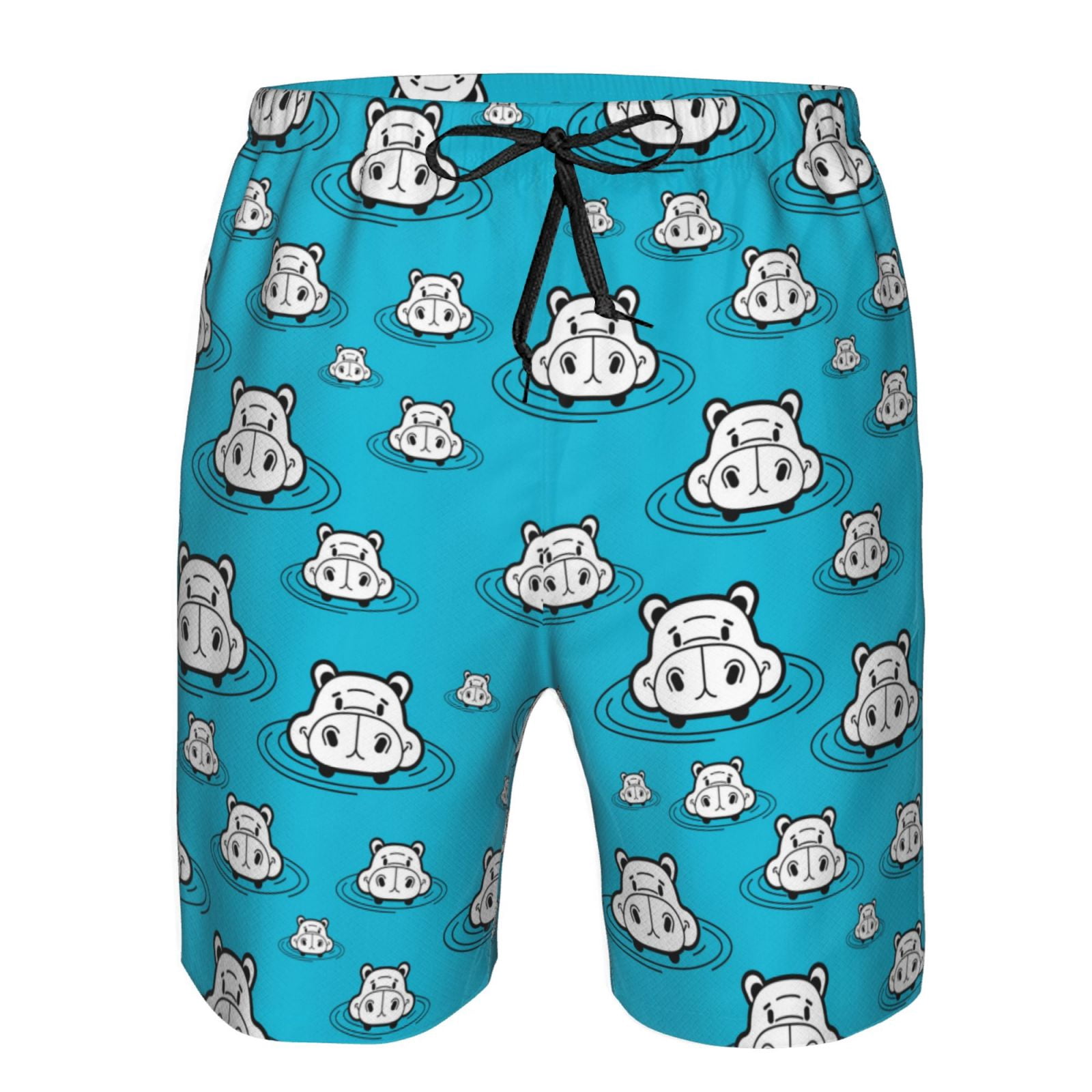 Vsdgher Hippo In Water Head Men's Beach Shorts, Surfing shorts, Swim trunks, Quick Dry Swim Trunks for Surfing Beach Fun -Large