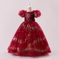 thumbnail image 5 of Odeerbi 8-13 Years Child Teen Girls Sequin Sparkle Tulle Ball Gown Puffed Sleeve Maxi Princess Dress for Wedding Pageant Party, 5 of 9