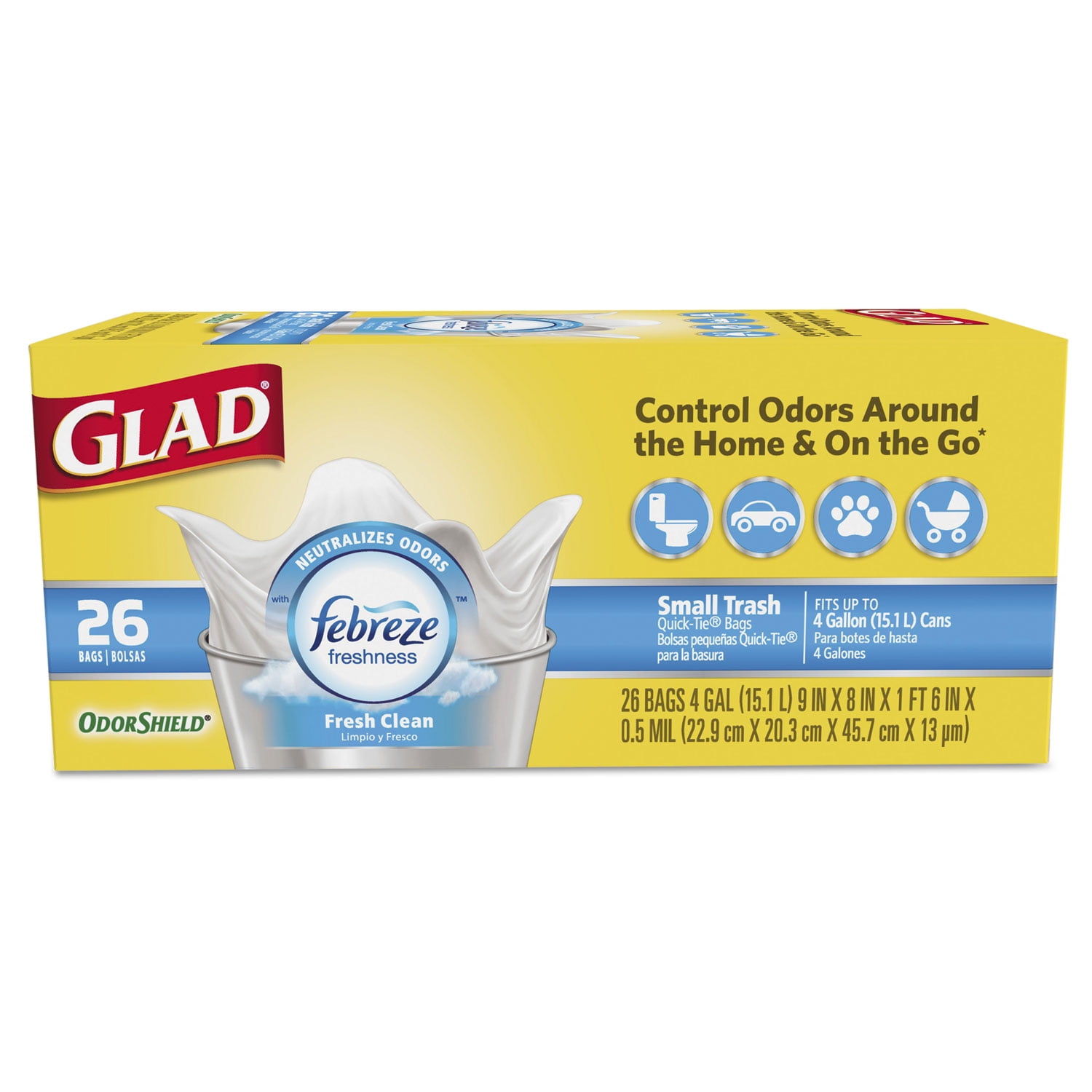 Glad OdorShield + Febreze Trash Bags 156 Ct. - 4 Gallon Fresh Clean ...
