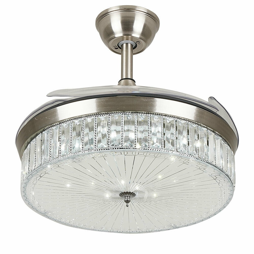 OUKANING 42" LED Crystal Retractable Ceiling Fan Light Chandelier 3