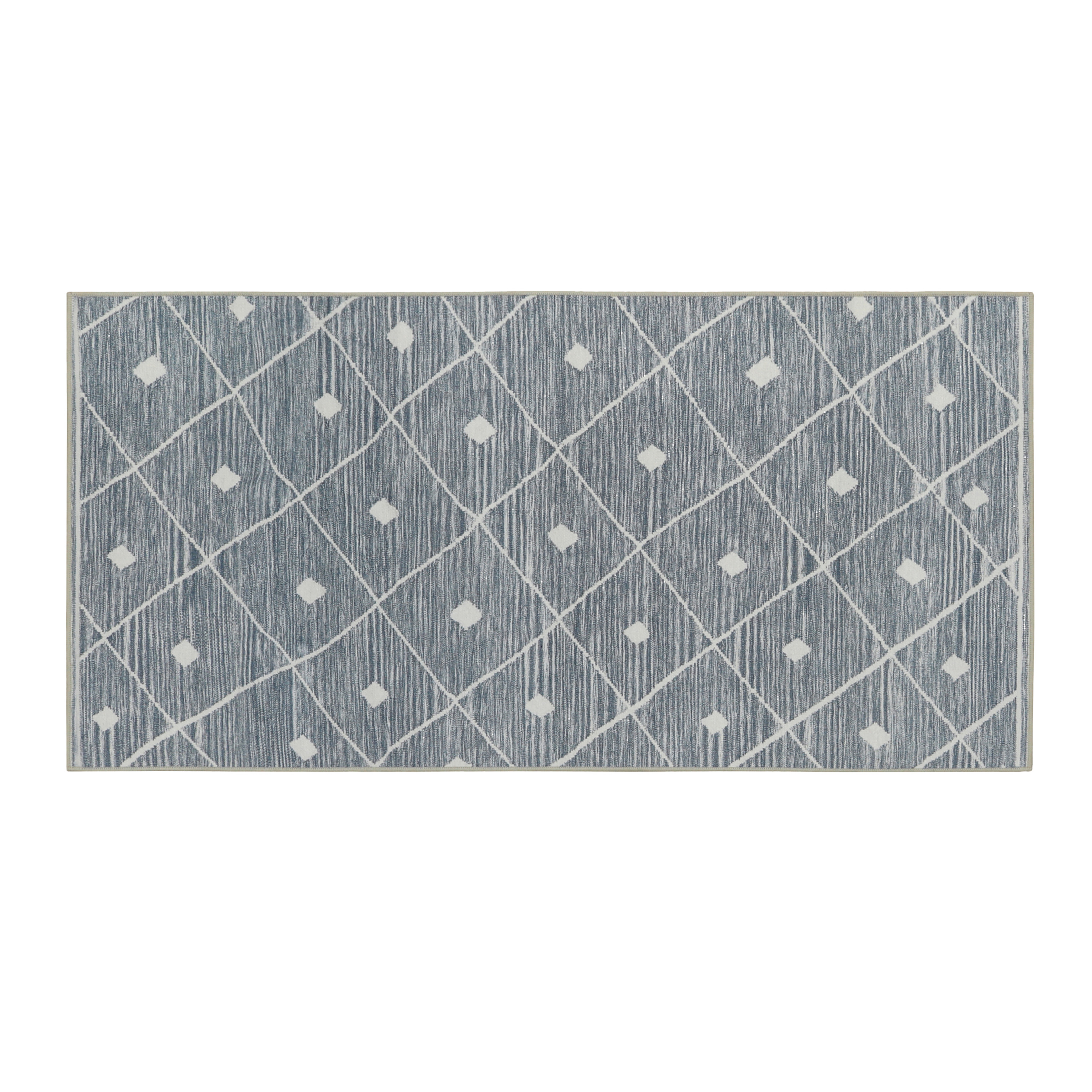 Washable Skid-Resistant Accent Rug Geometric Blue/Grey 24" x 48"