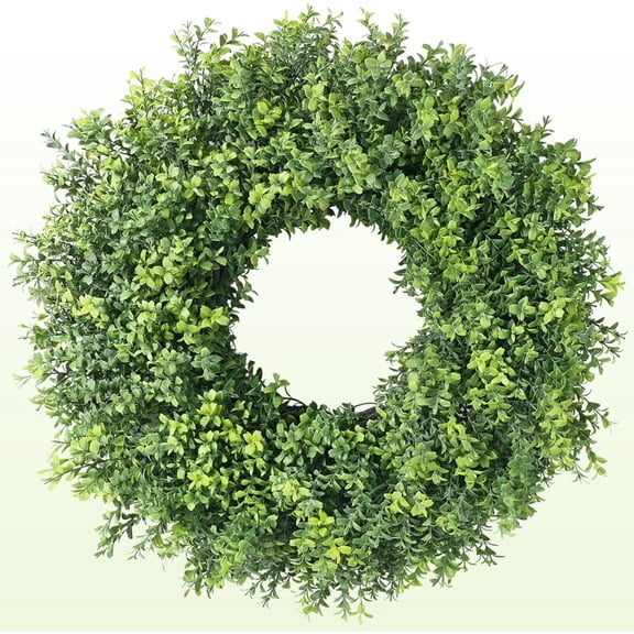26" Artificial Boxwood Wreath for Front Door - Faux Small Leaf Boxwood Plant, Spring Summer Stay Fresh Greenery Wreath for Door Wall Window Party Farmhouse Outdoor Decor
