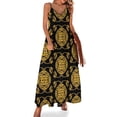 thumbnail image 1 of Vestido largo elegante con hojas barrocas y estampado floral dorado, escote en V, estilo bohemio, para playa, con tirantes, estético, de gran tamaño, 1 of 7