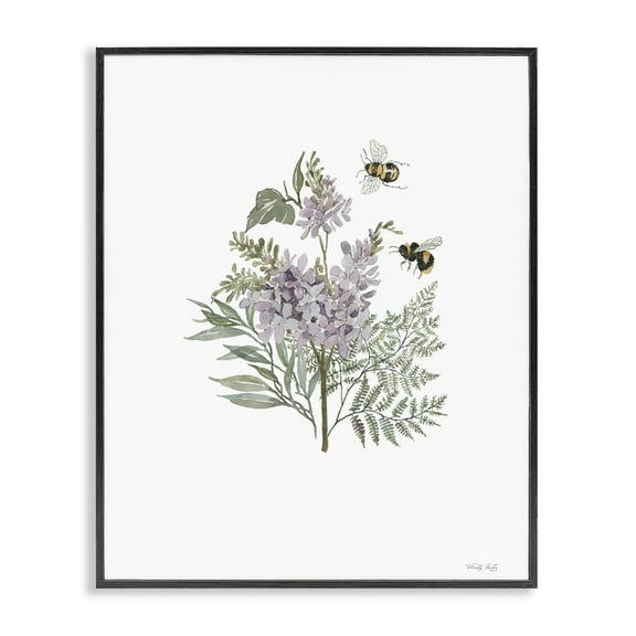 Stupell Industries Lilacs & Bumble Bees Animals & Insects Painting Black Framed Art Print Wall Art, 11 x 14