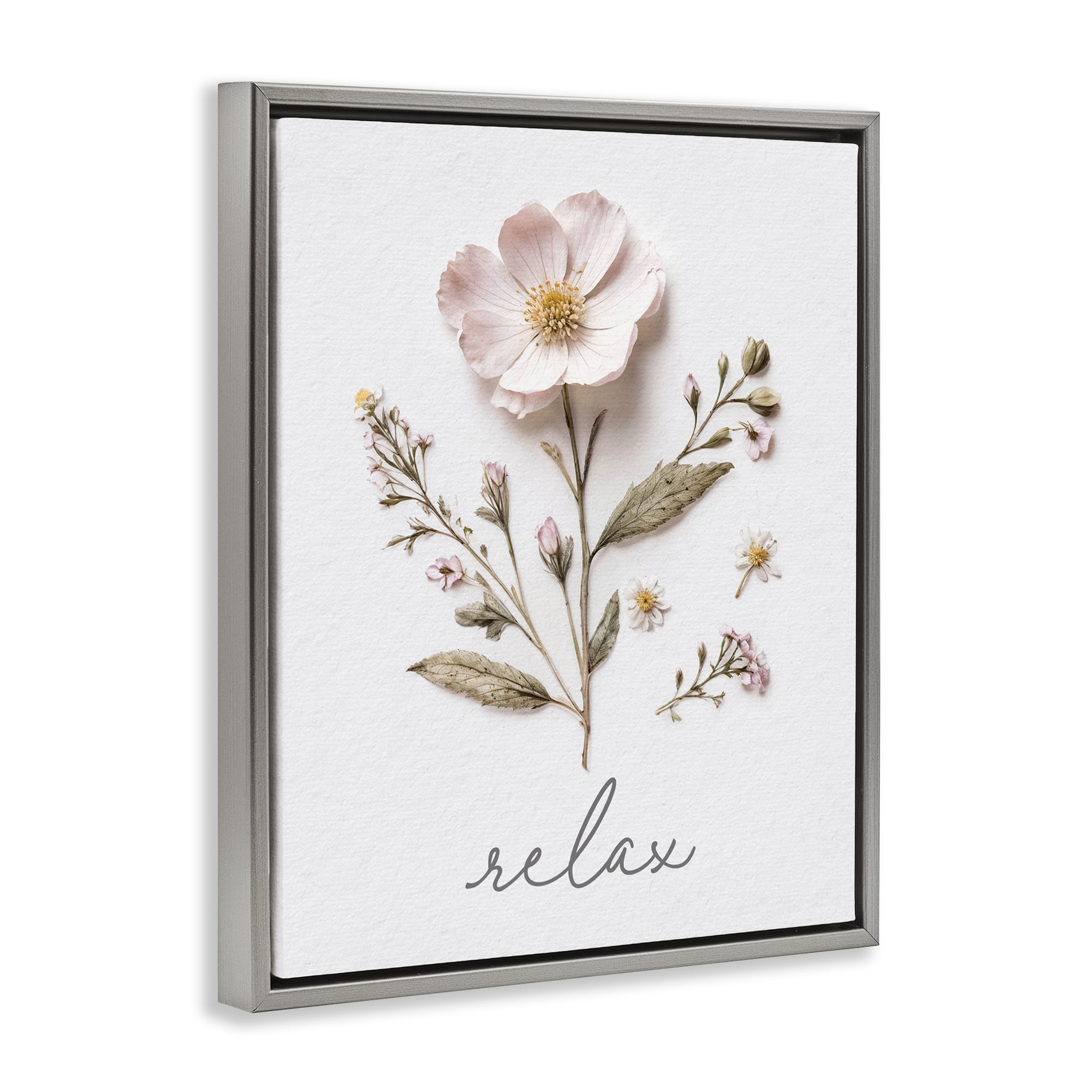 Pressed Flowers Relax Gray Framed Floater Canvas Wall Art, design by Lettered and Lined