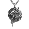 thumbnail image 5 of Men s Titanium Steel Pendant Necklace Vintage Nordic Viking Wolf Head Pendant Necklace Stainless Steel Keel Necklace, 5 of 5