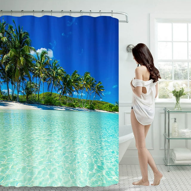 Hbdhejl Ocean Beach Print Shower Curtain 70X70 Inch With 12 Plastic Hooks Waterproof Shower Curtain Bathroom Heavy Side Shower Curtain Machine Washable Quick Dry