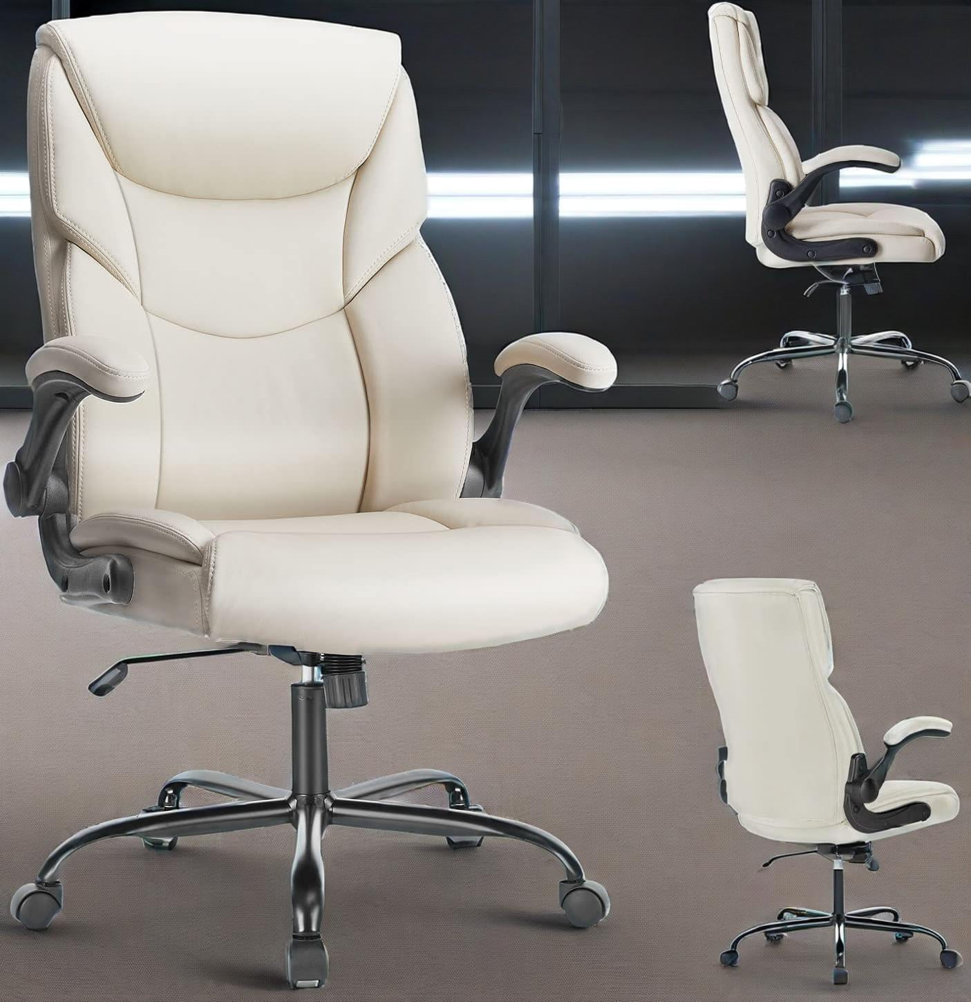 CONCETTA High-Back PU Leather Ergonomic Desk Chair – Adjustable Lumbar Support, Padded Seat, Swivel & Rolling Base,White