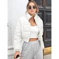thumbnail image 5 of Women' S Cropped Quilted Puffer Jacket Outerwear Coats White M, 5 of 9