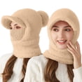 thumbnail image 3 of Daznico Plush Hooded Balaclava Hat with Brim Detachable Knitted Face Cover Lined Thermal Neck Warmer Winter Accessories for Outdoor Activities in Cold Weather, 3 of 3