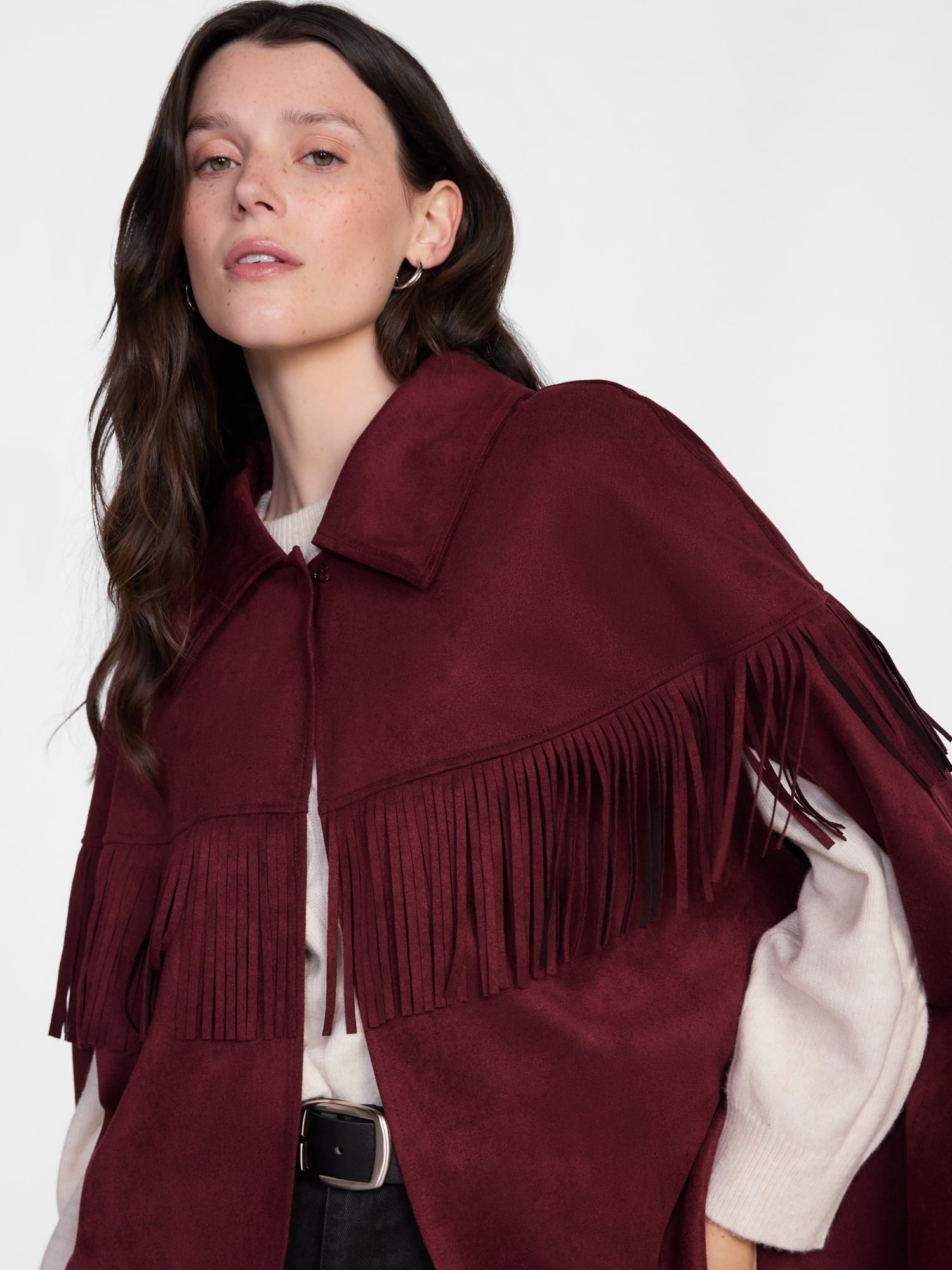 Scenario Women's Faux Suede Fringe Cape