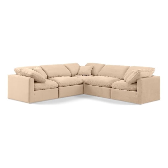 Meridian Furniture Indulge 158.5" Velvet L-Shaped Modular Sectional in Beige