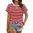 thumbnail image 2 of Ronuti Womens T-shirts Short Sleeve Fashion Shirts Summer Tops Fashion Womens Clothes Womens Striped T-shirt, 2 of 8