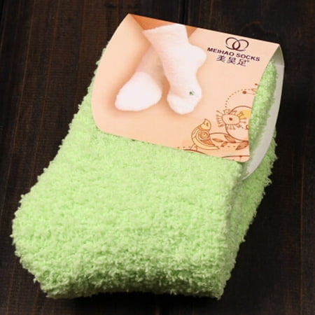 

KUNPENG Home Women Girls Soft Bed Floor Socks Fluffy Warm Winter Pure Color Dark Geen