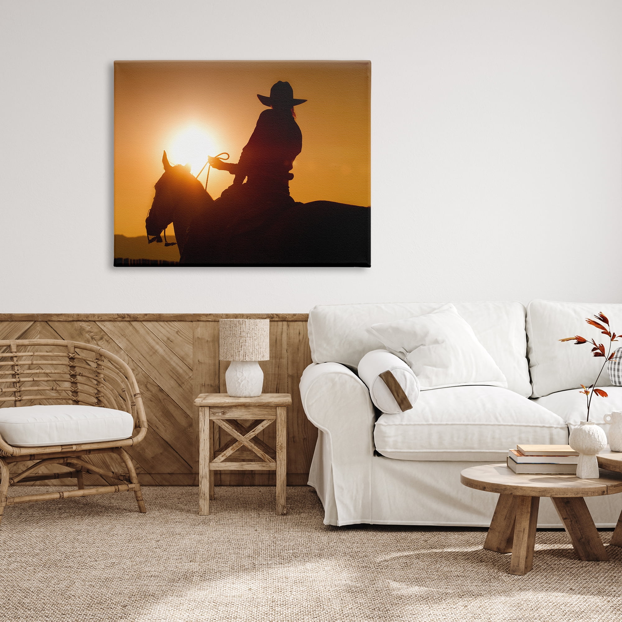 Stupell Industries Cowboy at Sunset Silhouette Animals & Insects Photography Gallery Wrapped Canvas Print Wall Art, 48 x 36
