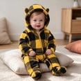 thumbnail image 4 of Gamivast Romper Jumpsuit Baby Fleece Plaid Sherpa Winter Snowsuit Toddler Warm Hooded Outerwear with Cute Bear Ears Full Zip Outfit for Infant, 4 of 6