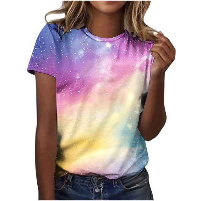 Tops de Manga Corta para las Mujeres Camisa de Cuello Redondo de Ajuste Suelto Moda de Verano Casual