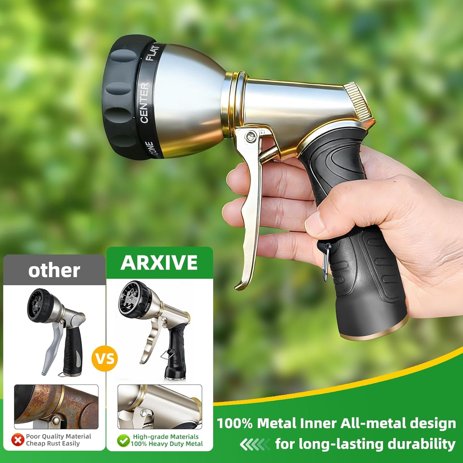 Garden Hose Nozzle,Heavy Duty High Pressure Hand Sprayer,100% Metal Water Sprayer Nozzle with 7 Spray Patterns for Watering Garden,Lawns,Car Washing and Pet