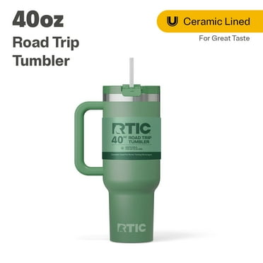 RTIC 40 oz Ceramic Lined Road Trip Tumbler, Leak-Resistant Lid with Straw, Sage