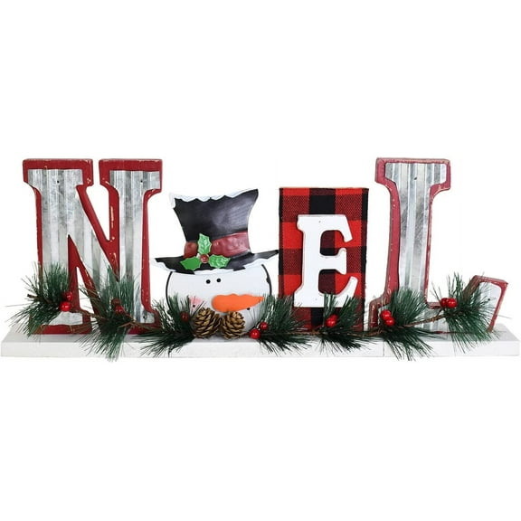 Wooden Christmas Sign ative Centerpiece Freestanding Letters Cutout Xmas Snowman ation for Mantel Fireplace Shelf Winter Holiday Table (Noel)