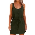 thumbnail image 2 of DailyTrove Women's Sleeveless Drawstring Waist Mini Dress with Button Detail, Casual Summer Style, 2 of 6