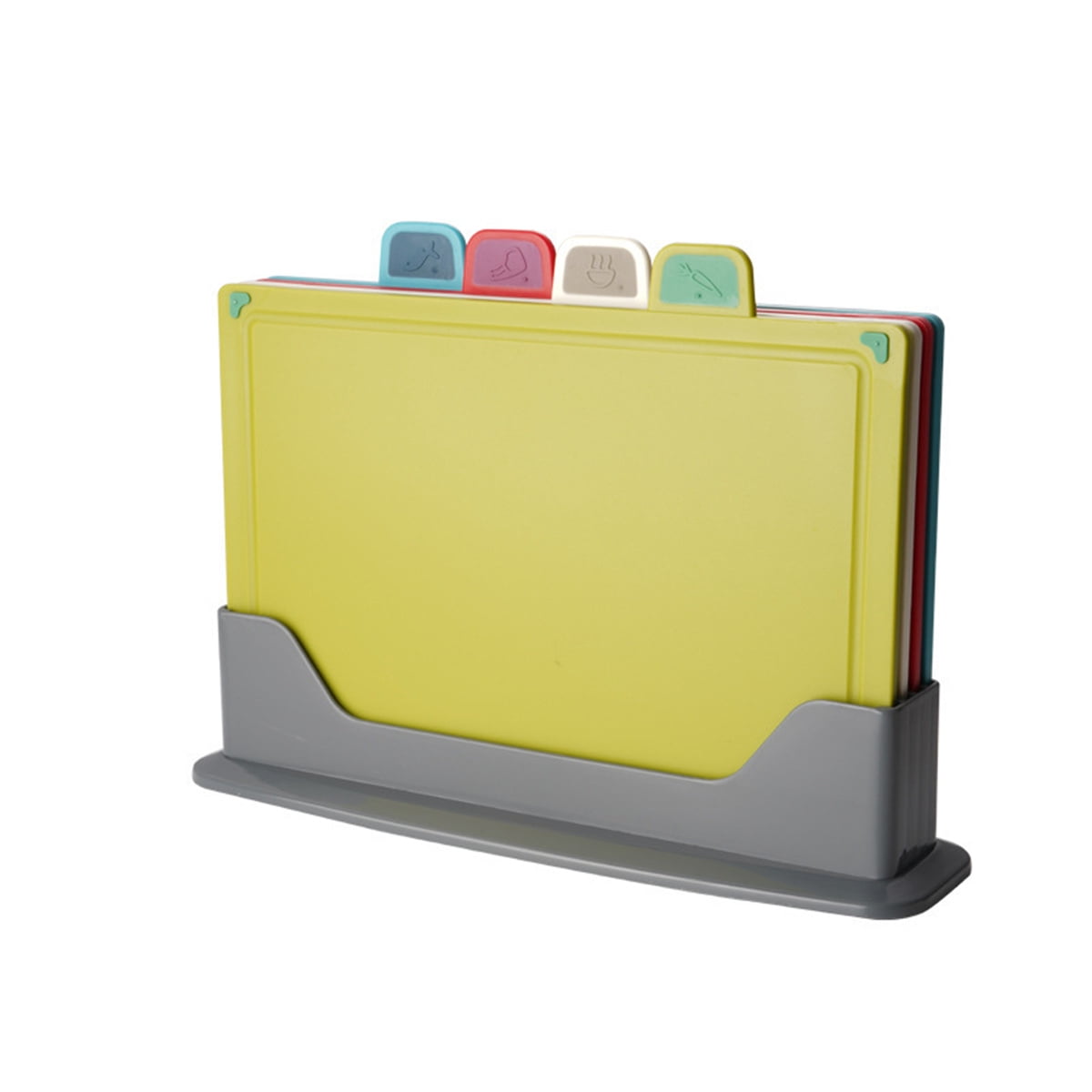 Casdewin Chopping Board Set,Plastic Chopping Boards with Stand,Kitchen Cutting Board,Colour Coded Boards for Chopping,Non Slip,Dishwasher Safe 20x30cm,Set of 4