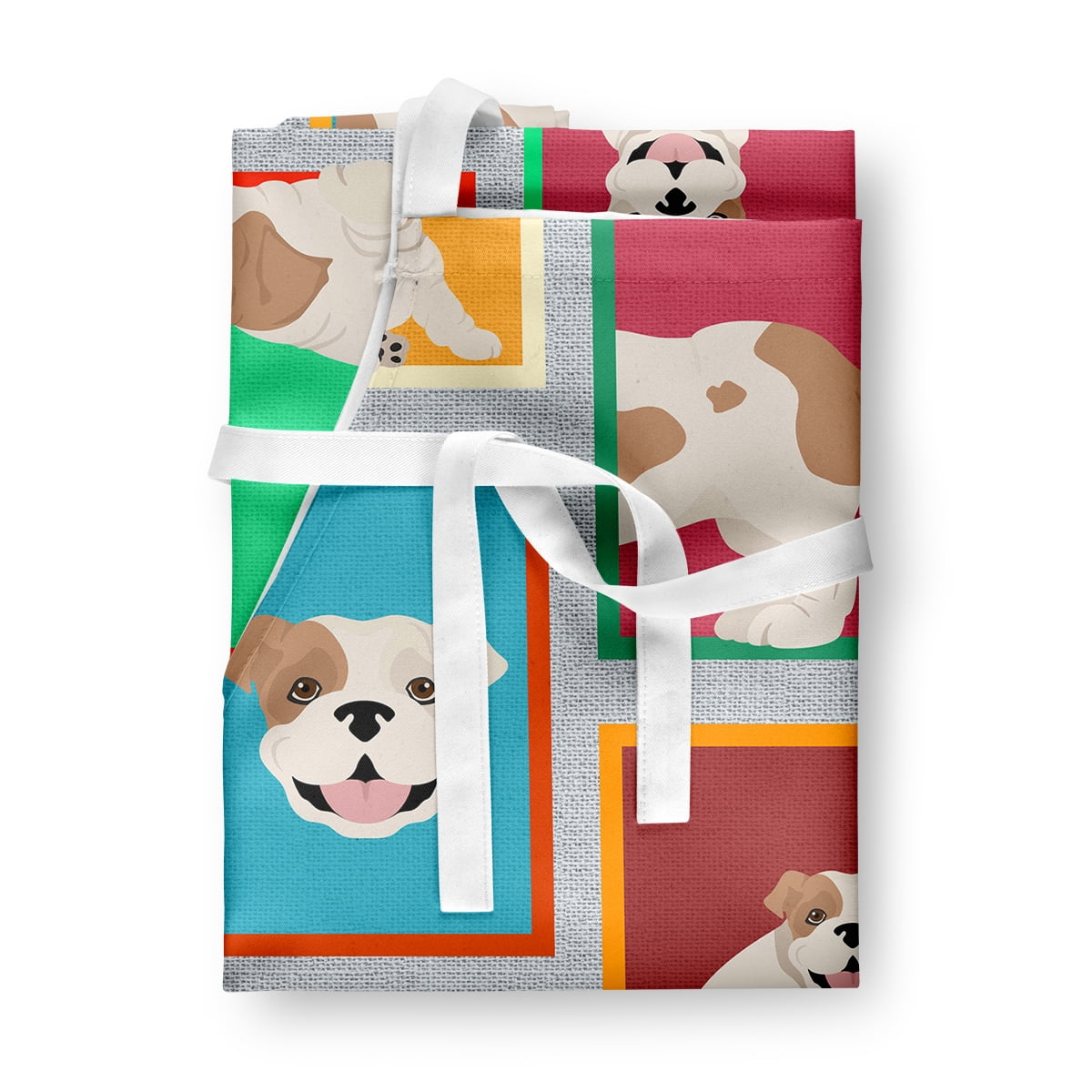 Lots of Piebald English Bulldog Apron 27 in x 30 in