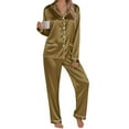 thumbnail image 7 of HNMKIU Christmas Family Pajamas Matching Sets Long Sleeve Silk Like Satin Sleepwear Pure Color Two Piece Set for Mom Brown，Mom_L, 7 of 7