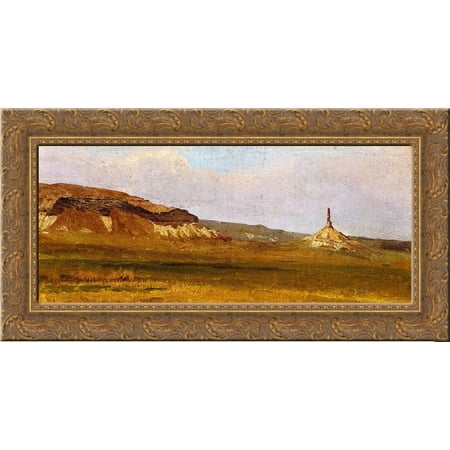 Wood Chimney - Chimney Rock 24x16 Gold Ornate Wood Framed Canvas Art by Bierstadt, Albert