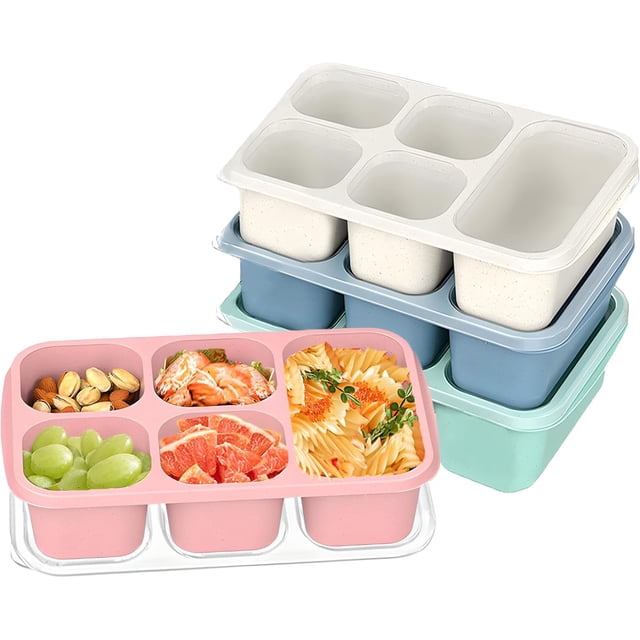 Snack Box, 4 Cajas de Aperitivos Bento Reutilizables, Loncheras para Mujer, Paquetes Caja Bento 5 Compartimentos, Lonchera, Bento Box, Meal Prep Containers