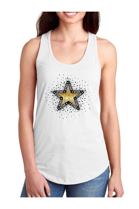 Big Gold Glittery Star Racerback Tank Women -Image by Shutterstock, Female Medium