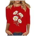 thumbnail image 3 of DDAPJ pyju 3/4 Length Sleeve Womens Tops Cute Floral Print T Shirts Trendy Casual Summer Blouses Sales of Today Red M, 3 of 5
