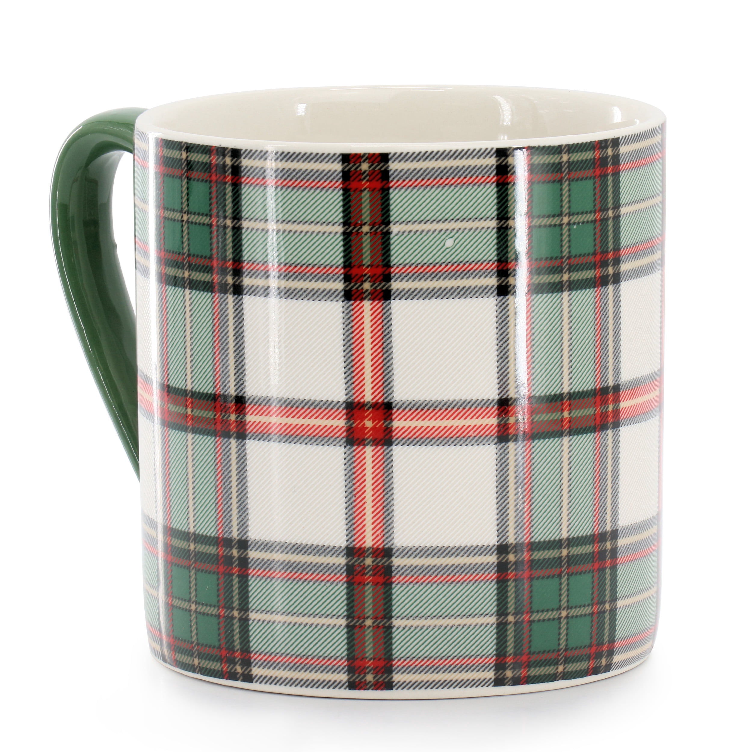 Martha Stewart Everyday Holiday Plaid 8 Piece 19 Ounce Stoneware Mug Set in Green