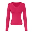 thumbnail image 4 of vigerkar Womens Long Sleeve Shirts V-Neck Rib Knit Slim Fit Tops Casual Stretch Basic Tee Going Out Top Fall Fashion (Hot Pink, L), 4 of 6