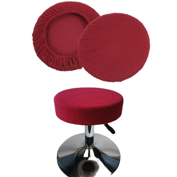 2 Pack Round Bar Stool Covers, Round Chair Covers with Elastic Bands Dia.11"-14", Round Soft and Durable Seat Cushions for Chairs Stool Slipcovers Bar Stool (Red)