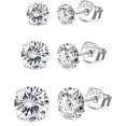 thumbnail image 1 of 925 Sterling Silver Stud Earrings 3Pairs Stud Earrings for Women Men with Zircon Gift, 4-6MM, 1 of 5