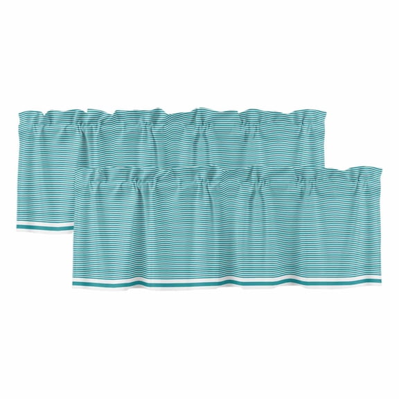 Farmhouse Aqua White Striped Curtain Valances for Windows, Kitchen Valance Window Treatments Panel 2 Pack, Modern Stripes Rod Pocket Short Curtains for Bathroom Bedroom 42 x 12 Inch