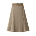 thumbnail image 2 of new spring and summer new simple and fashionable A-line skirt women's suit fabric mid-length apricot skirt women's skirt with belt-Apricot-One Size, 2 of 7