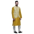 thumbnail image 2 of Atasi Kurta Pyjama Traditionnel Uni à Col Mandarin avec Ensemble de Veste Imprimée, 2 of 3