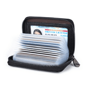 Genuine Leather Credit Card Holder Wallet RFID Blocking Secure Card Case Zipper Wallet (Black)