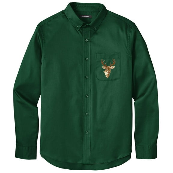 Men's BUCK DEER PATCH Twill Shirt with Pocket, Medium Dark Green