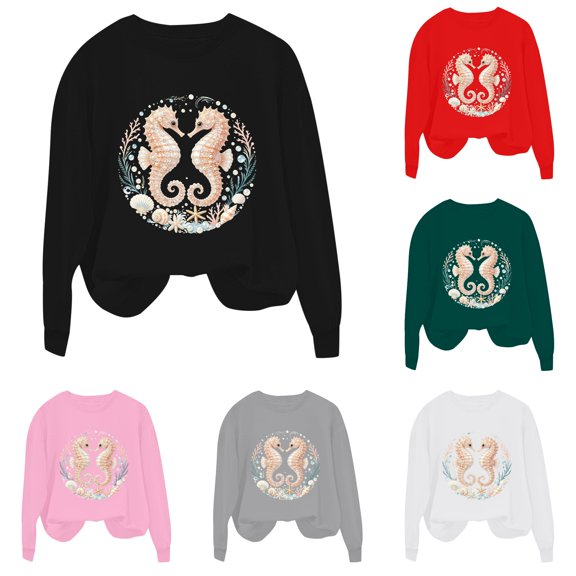 XAOFW Girls Boys Marine Animal Print Long Sleeved Round Neck Sweatshirts Loose Fit Casual Pullover For Toddler Kids Comfortable Tops 3-4 Years