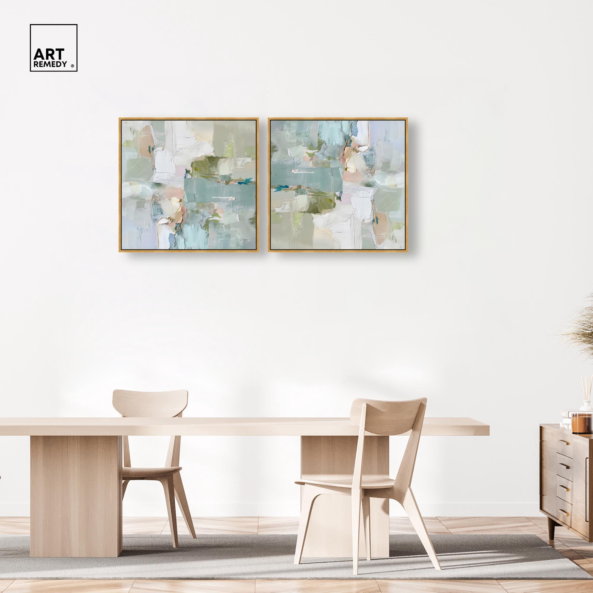 Art Remedy Modern Trendy Art Canvas, 30" x 30", Gold Frame, Jade Sweep I Set