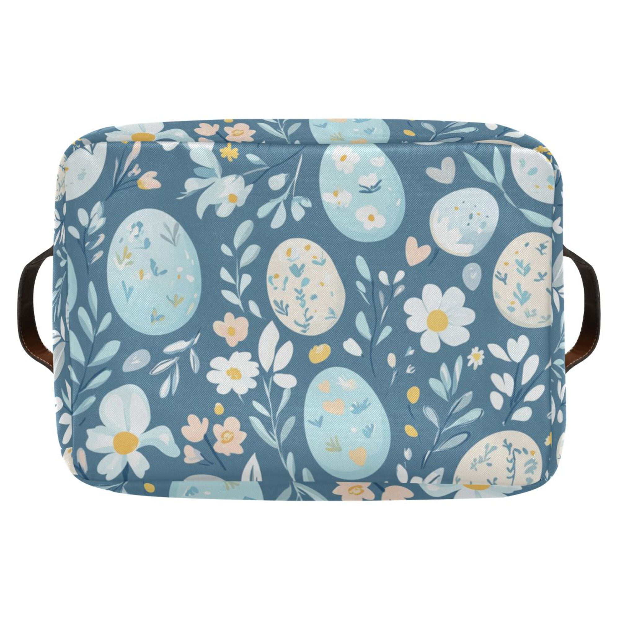 Yayeee 2 Pack Canvas Storage Basket with Handles for Shelves Fabric Bins Closet Organizer, Easter Eggs