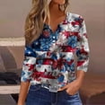 thumbnail image 2 of Women's 250th Anniversary USA Shirt Patriotic American Flag Print V-Neck Button 3/4 Sleeve T-Shirt, 2 of 6