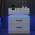 thumbnail image 3 of Nightstand with Charging Station, Night Stand with LED Lights, Modern Led End Table Nightstand for Bedroom, Night Stand with 2 Drawers, Bed Side Table with Storage for Living Room (1, White), 3 of 7