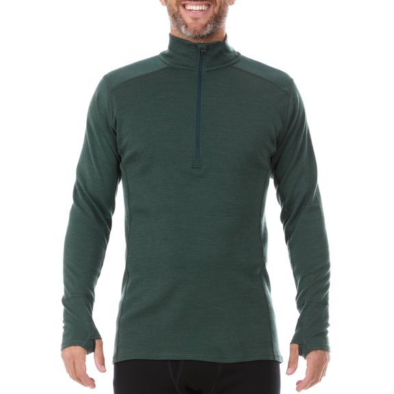 100% Merino Wool - Men’s Midweight Quarter Zip - Warm Pullover - Midlayer - Forest Green - X-Large